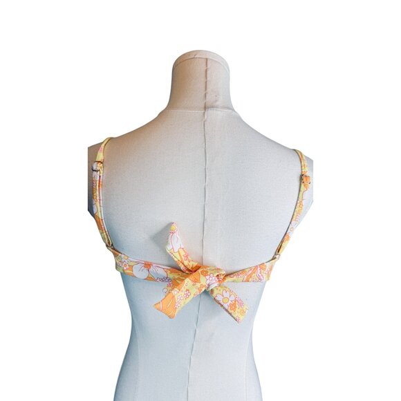 NWT California Waves Medium Smocked Floral Bikini Top Swim Yellow/White/Orange - Picture 5 of 11